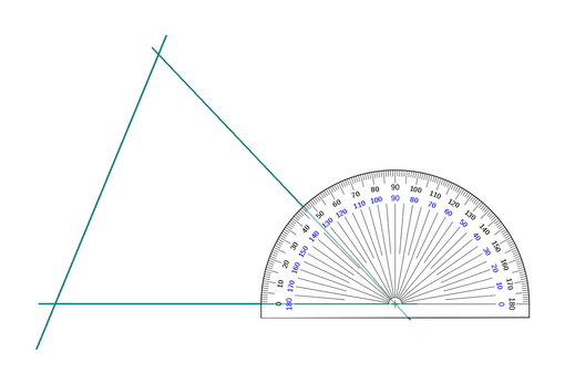 An image showing the use of a protractor on a random triangle. It measures an angle to 47°